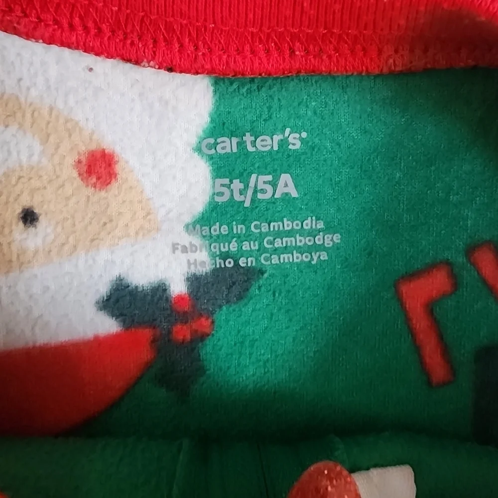 Carters Kids Christmas Green/Red Fleece Footed Pajama Blanket Sleeper, sz 5t/5a